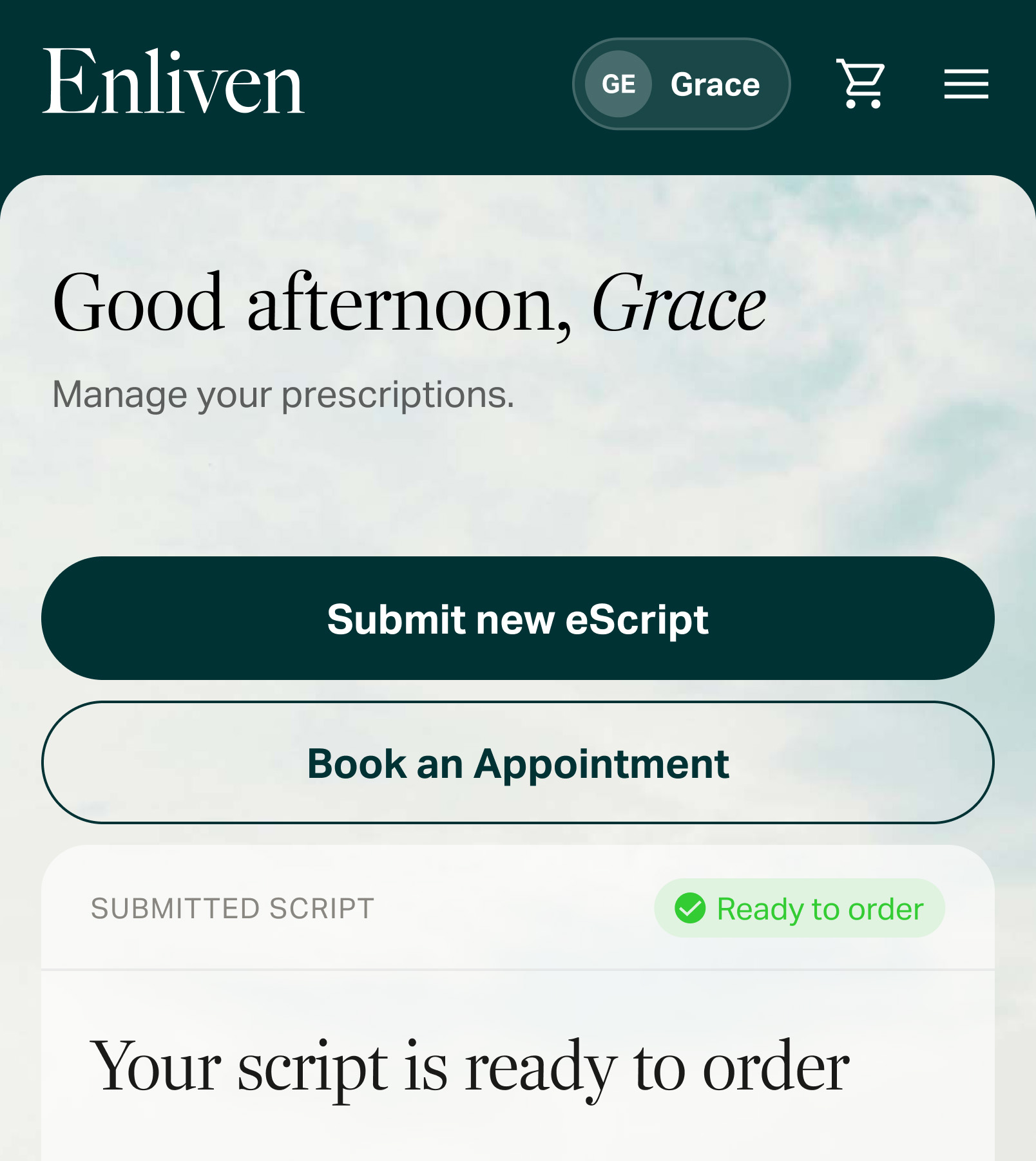Enliven patient portal screen
